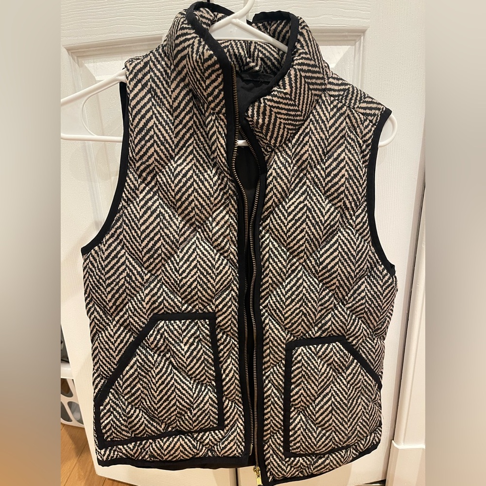 J. Crew Black and Cream Chevron Vest